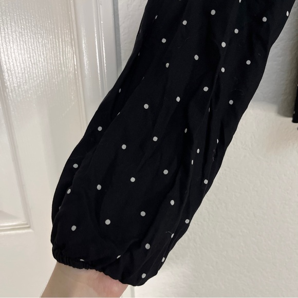 Japna Black Blouse White Polka Dot Off the Shoulder Smocked Long Sleeve Top Sz S - Picture 6 of 8
